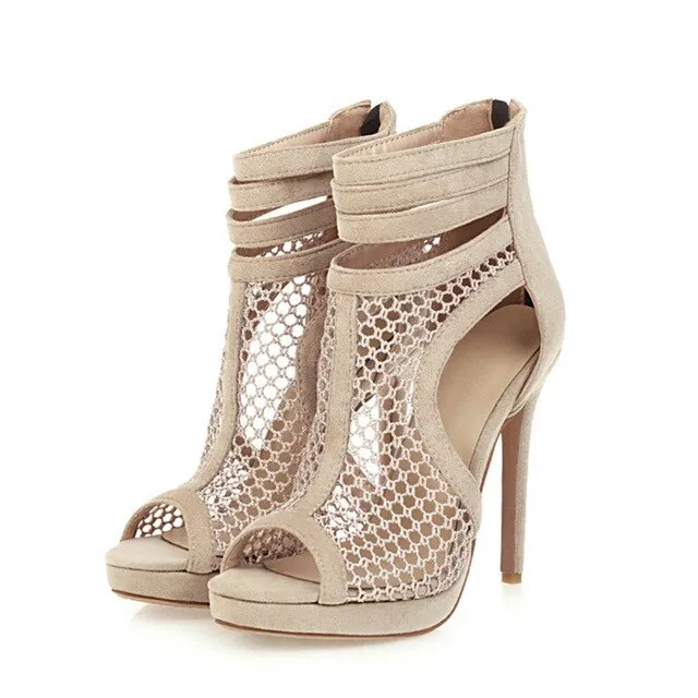 2021 new summer women's high heels Korean fashion sexy plus size banquet shoes fishnet fine heel sandals women