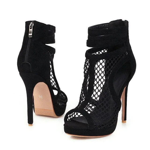 2021 new summer women's high heels Korean fashion sexy plus size banquet shoes fishnet fine heel sandals women