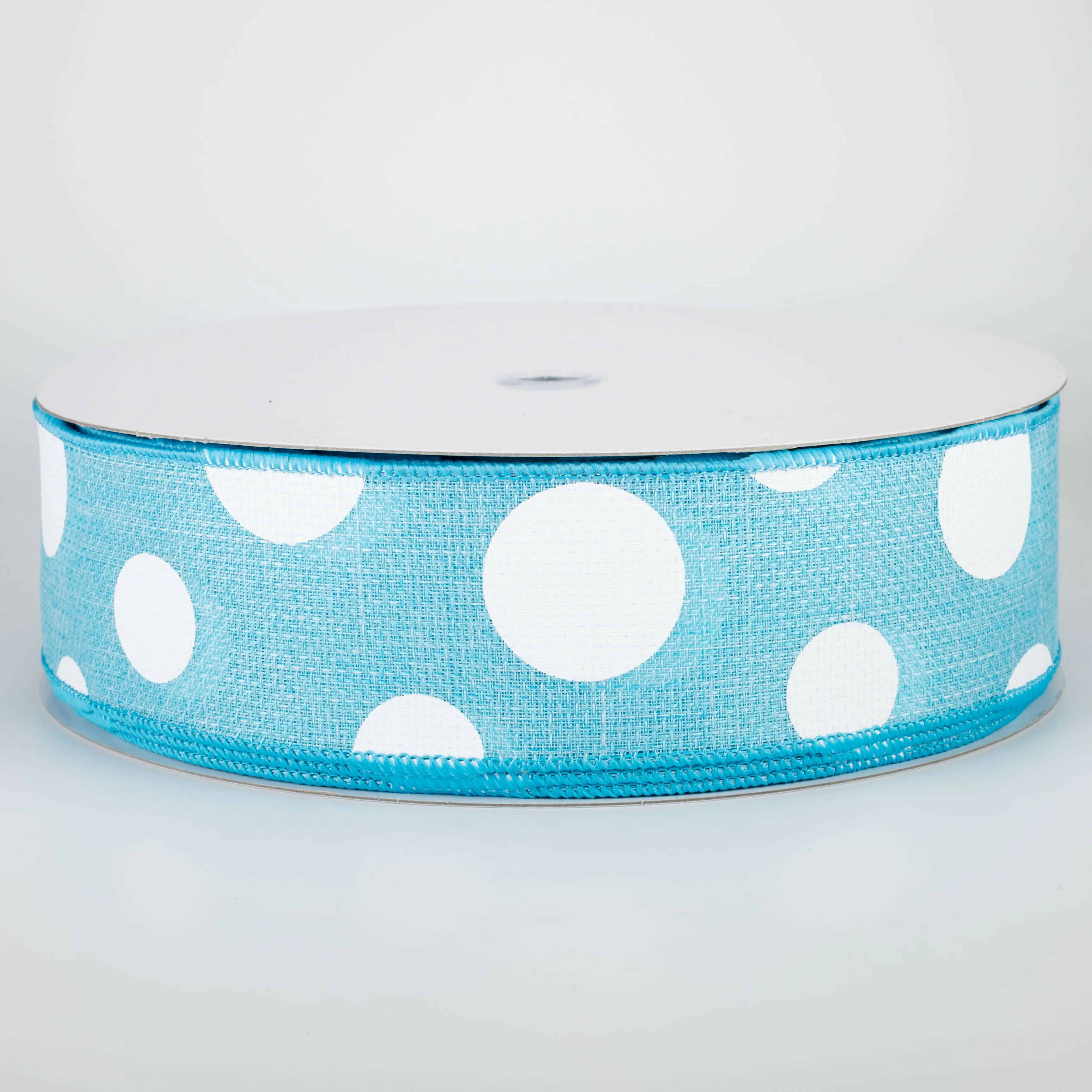 2.5" Faux Burlap Giant Polka Dot Ribbon: Light Blue & White (50 Yards)