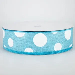 2.5" Faux Burlap Giant Polka Dot Ribbon: Light Blue & White (50 Yards)