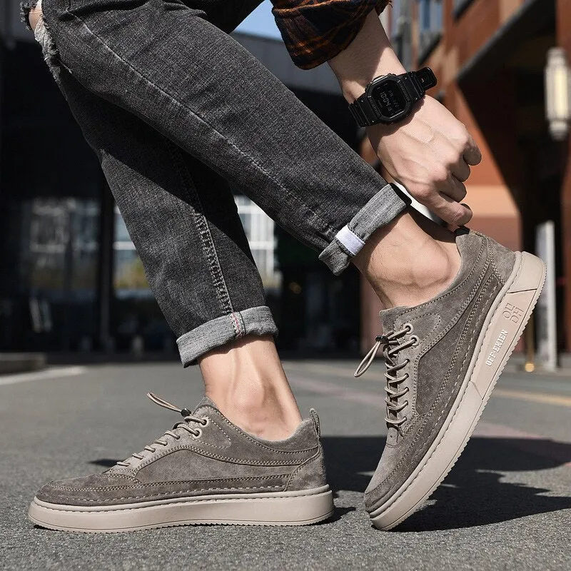 Advbridge Men's Genuine Leather Shoes Lace Up Trend Comfortable Men Casual Shoes Outdoor British Fashion Men High Quality Sneakers Vintage