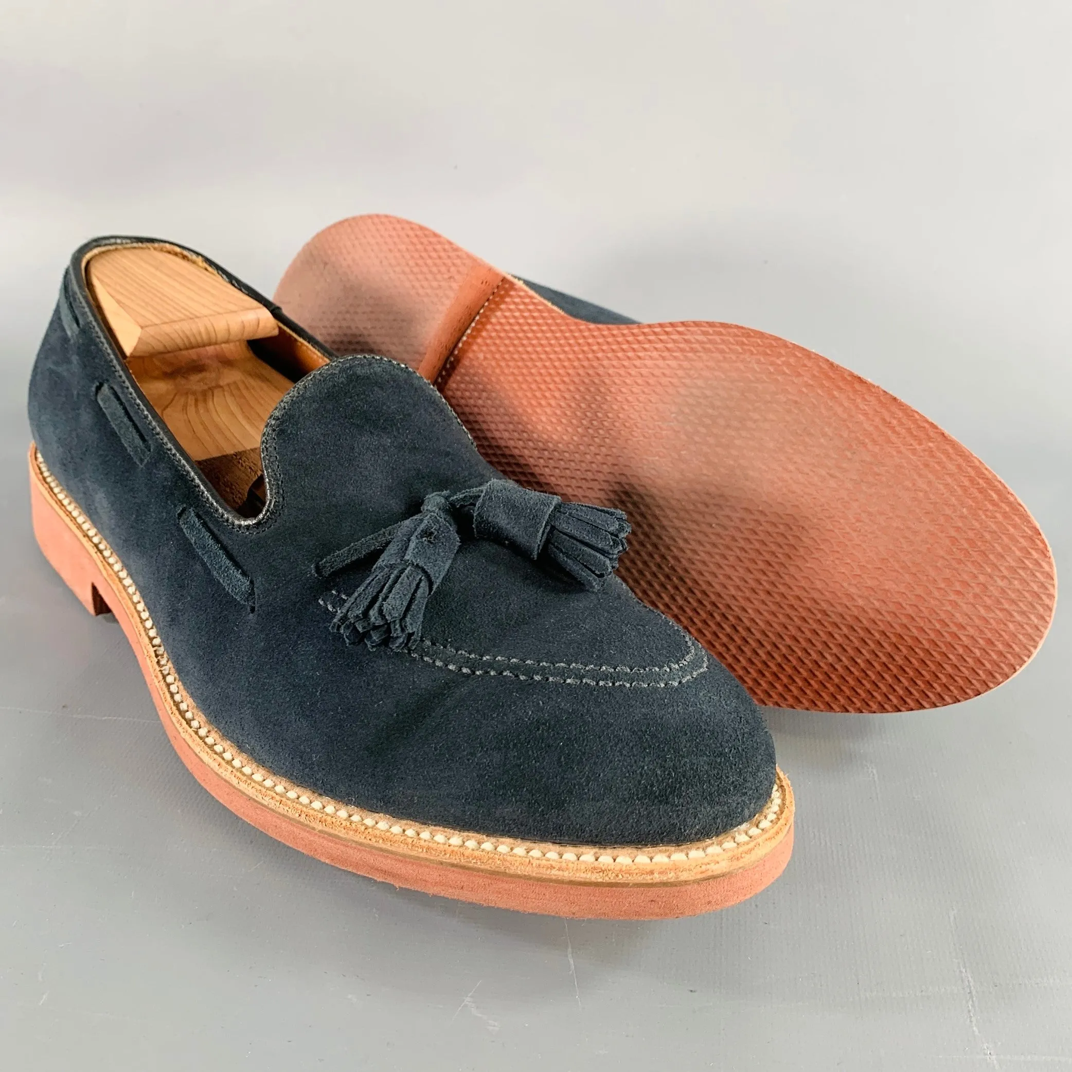 ALDEN Size 11 Navy Suede Tassels Loafers