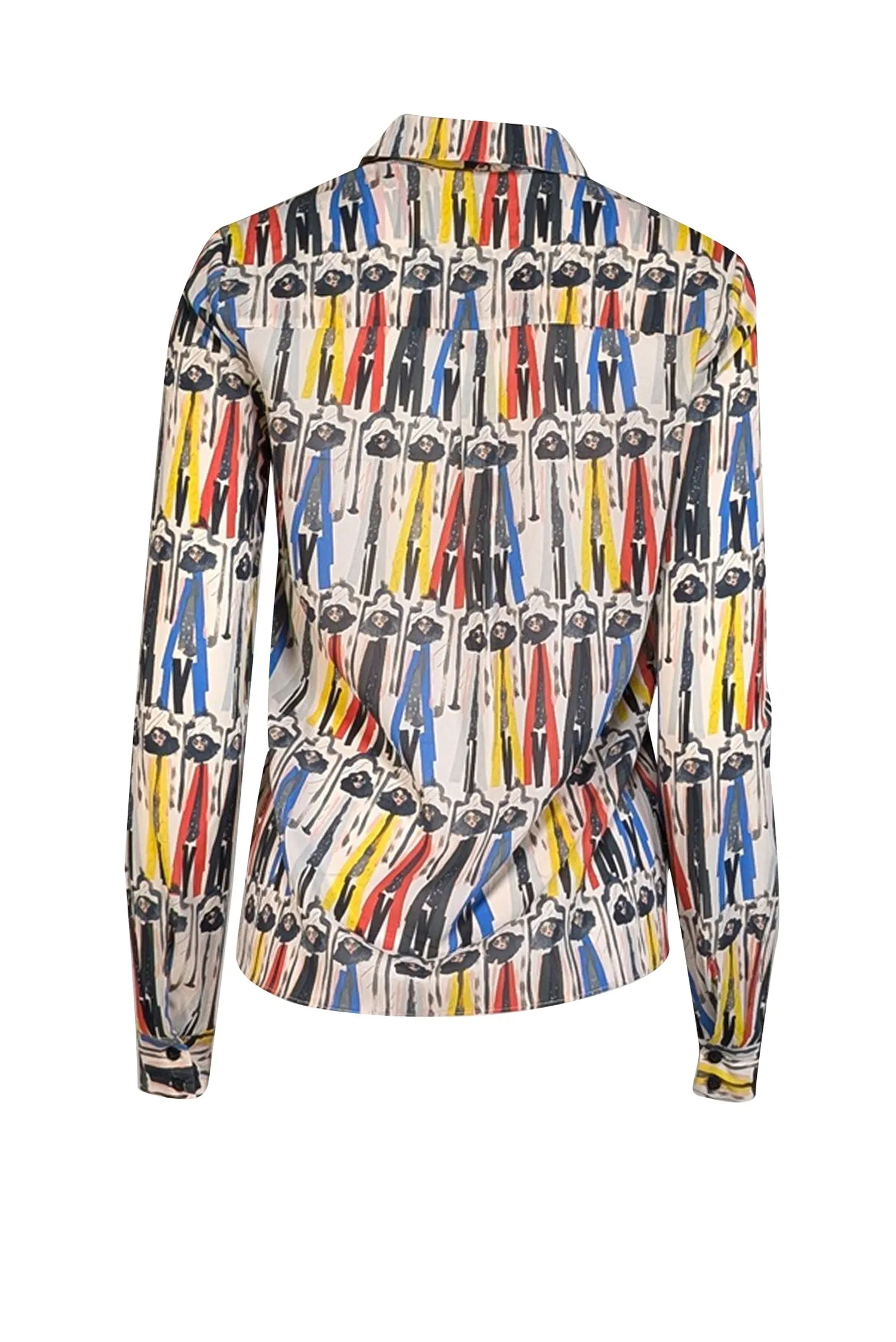 Alice & Olivia - White w/ Red, Yellow, & Blue Model Print Shirt Sz S