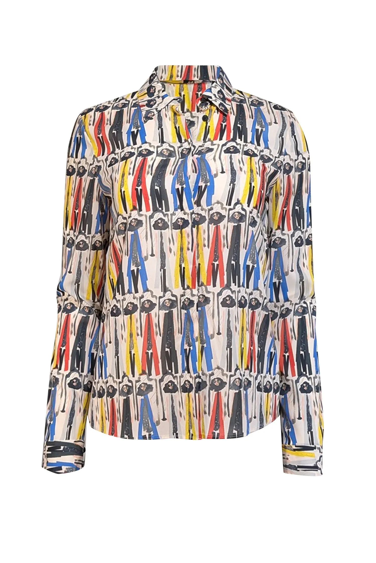 Alice & Olivia - White w/ Red, Yellow, & Blue Model Print Shirt Sz S