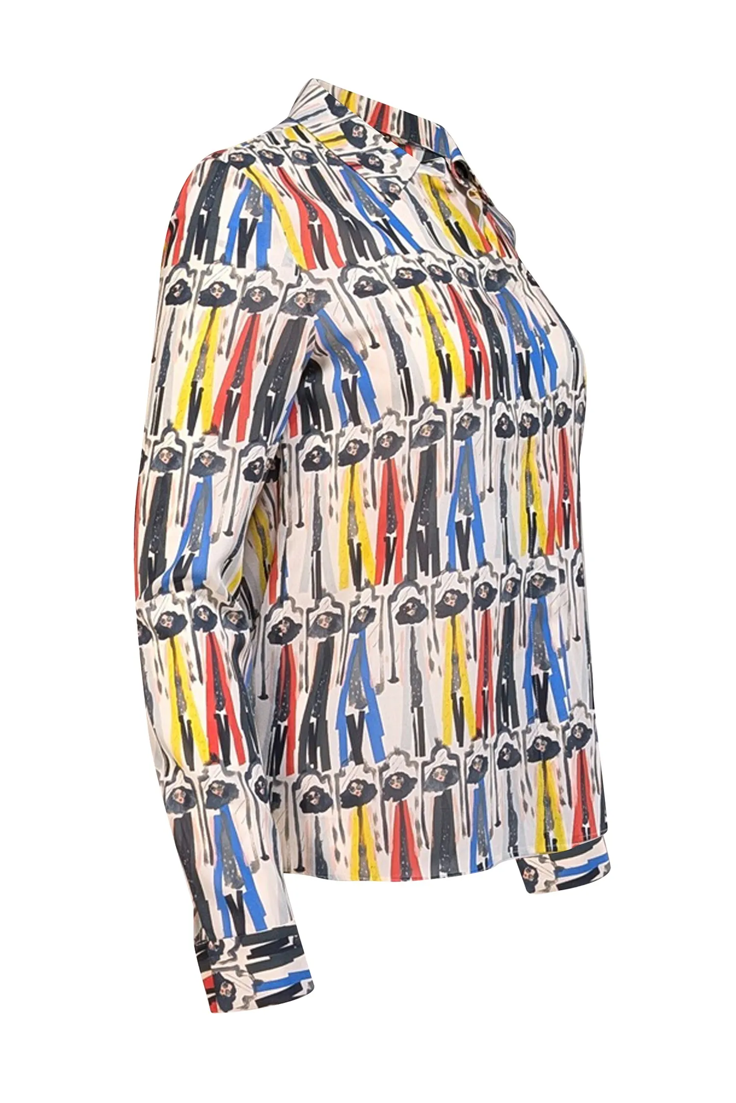 Alice & Olivia - White w/ Red, Yellow, & Blue Model Print Shirt Sz S