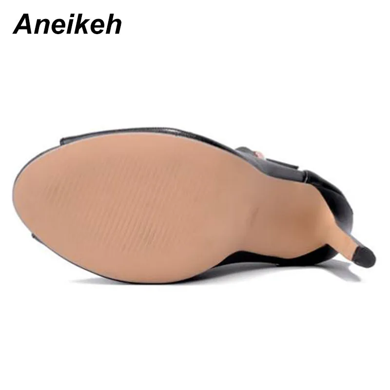 Aneikeh Gladiator Women Pumps Ladies Sexy Buckle Strap Roman High Heels Open Toe Sandals Party Wedding Shoes Size 35-40 Black