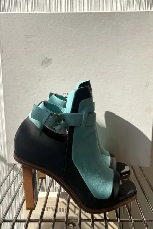 Balenciaga Grey & Turquoise Leather Wooden Pumps Sz 37