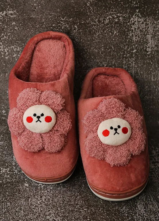 Brauch Women's Pink Sunflower Fur Winter Slippers