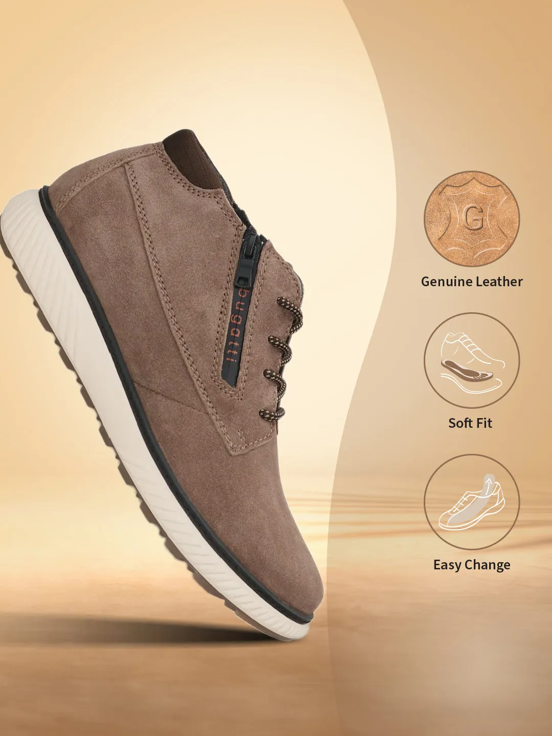 bugatti Taupe Premium Leather Sneakers