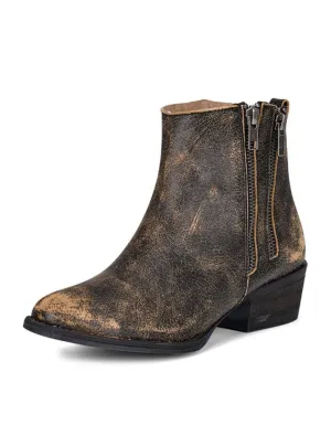Circle G Ladies Black Distressed Double Zipper Ankle Boot Q5144