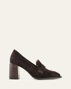 DELILAH MID HEEL LOAFERS BITTER CHOC SUEDE
