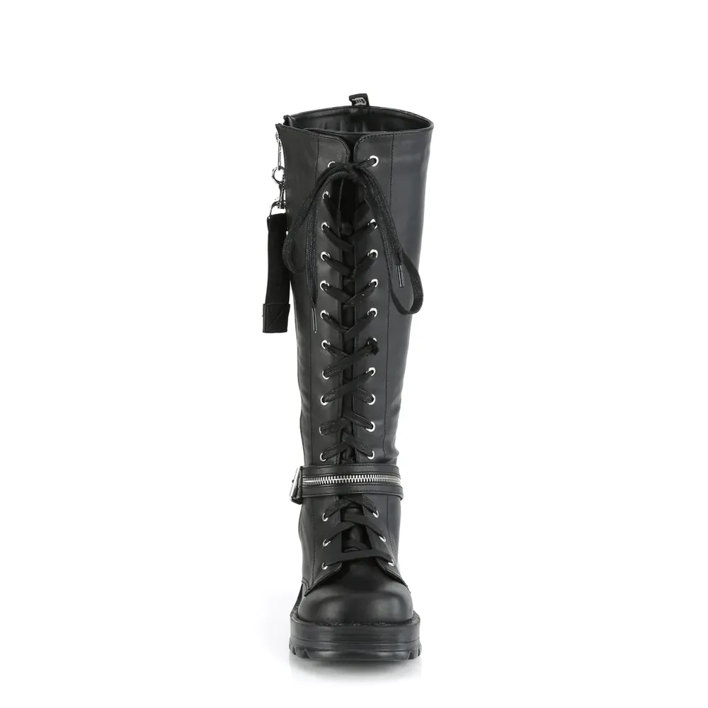 DEMONIA Edgy Lace-Up Knee Boot with Chunky Heel