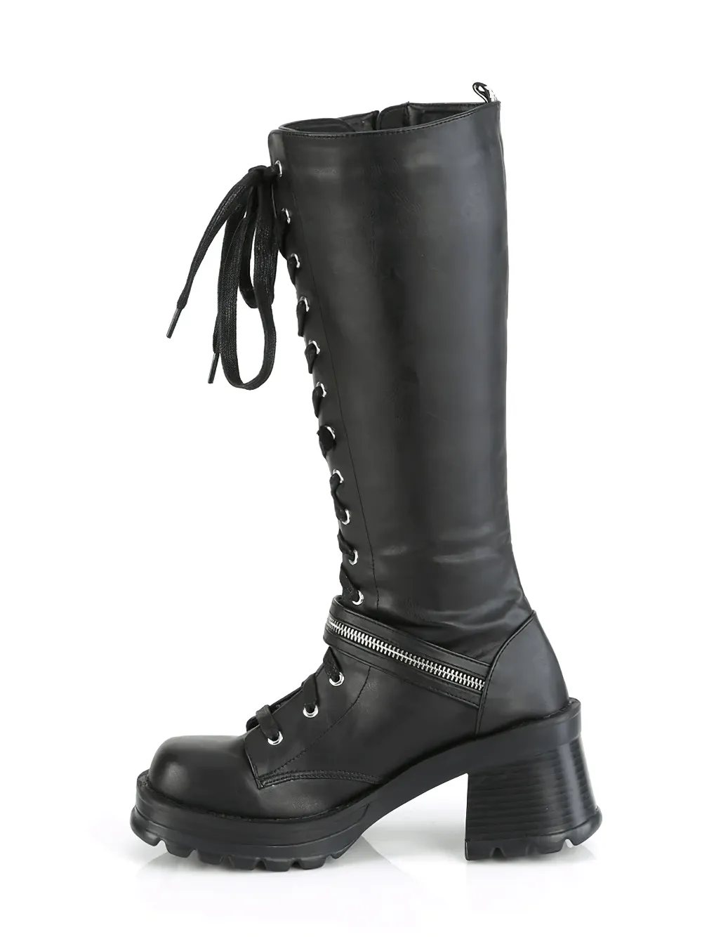 DEMONIA Edgy Lace-Up Knee Boot with Chunky Heel