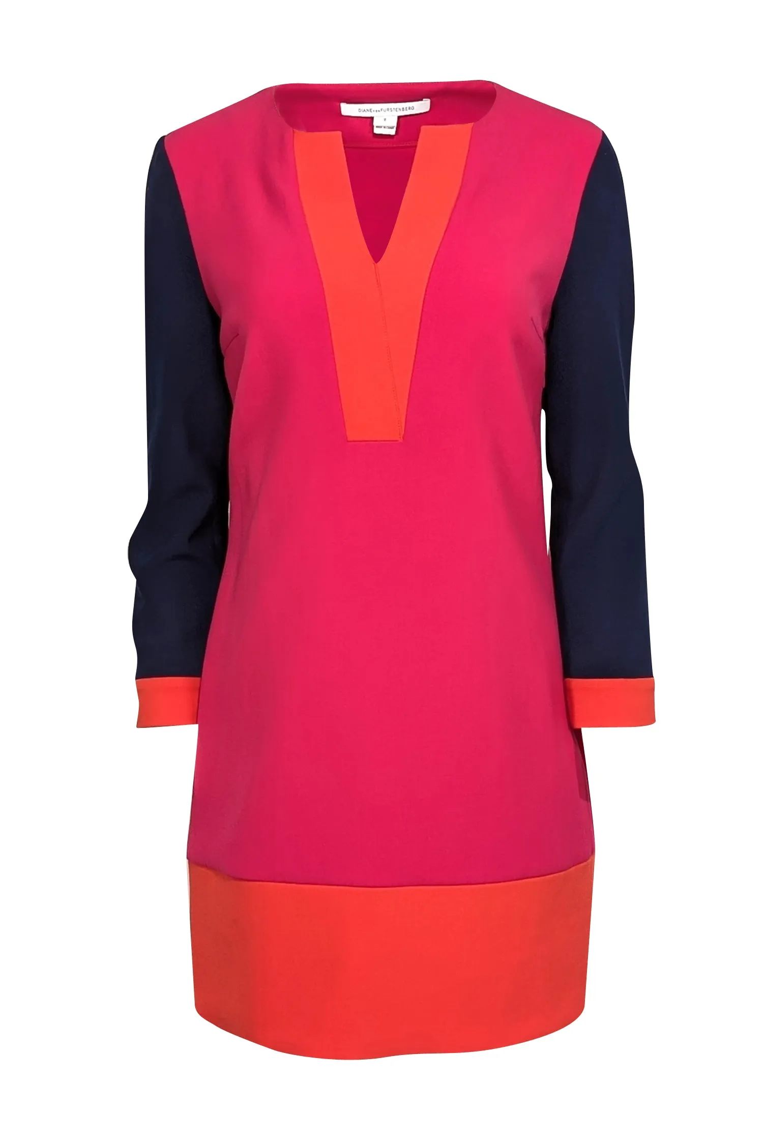 Diane von Furstenberg - Pink, Orange, & Navy Crepe Colorblock Dress Sz 6
