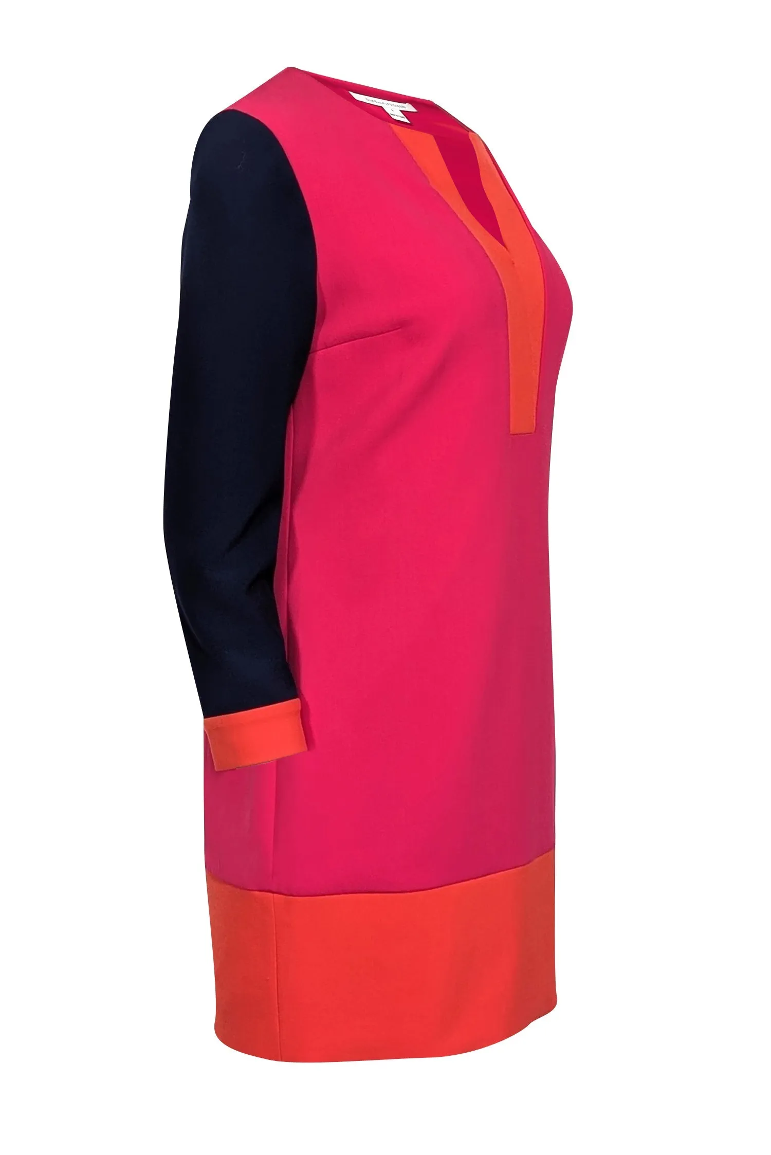 Diane von Furstenberg - Pink, Orange, & Navy Crepe Colorblock Dress Sz 6