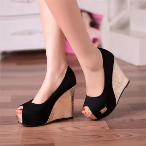 Dilalula 2021 Sexy Black Platform Party Wedding Pumps Women 11.5 Cm Spring Elegant Shallow Super High Heel Wedges Shoes Woman