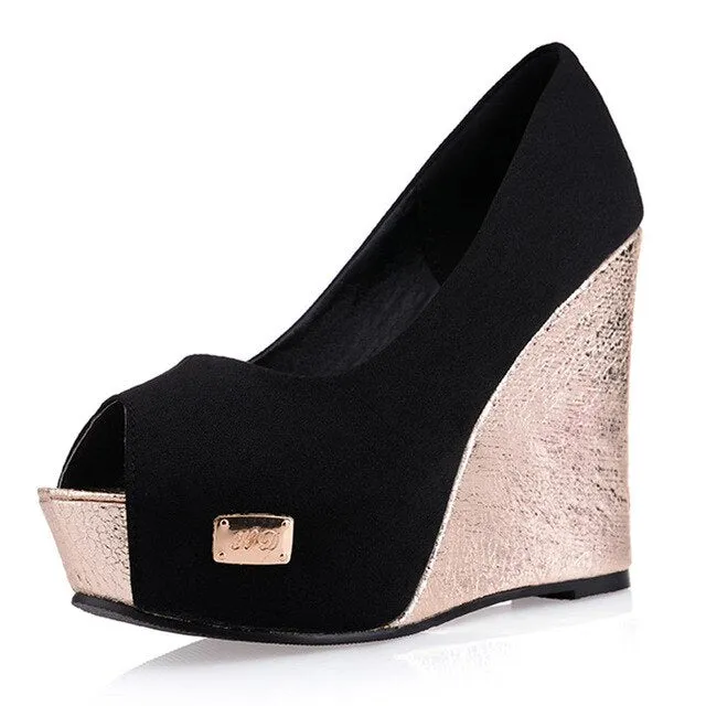 Dilalula 2021 Sexy Black Platform Party Wedding Pumps Women 11.5 Cm Spring Elegant Shallow Super High Heel Wedges Shoes Woman