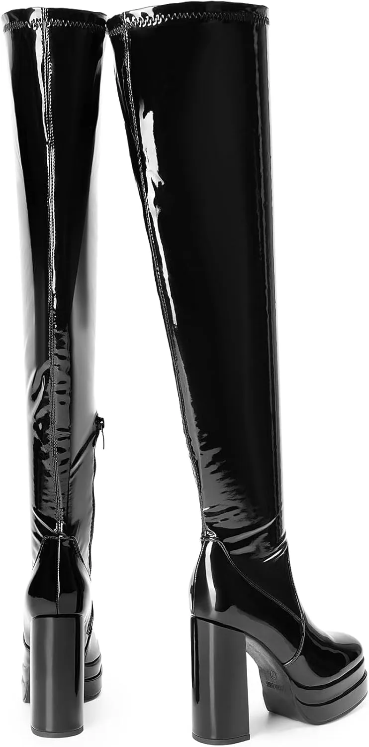 DREAM PAIRS Women's Platform Over The Knee Thigh High Boots Chunky High Heels Square Toe Long Fall Y2K Gogo Boots