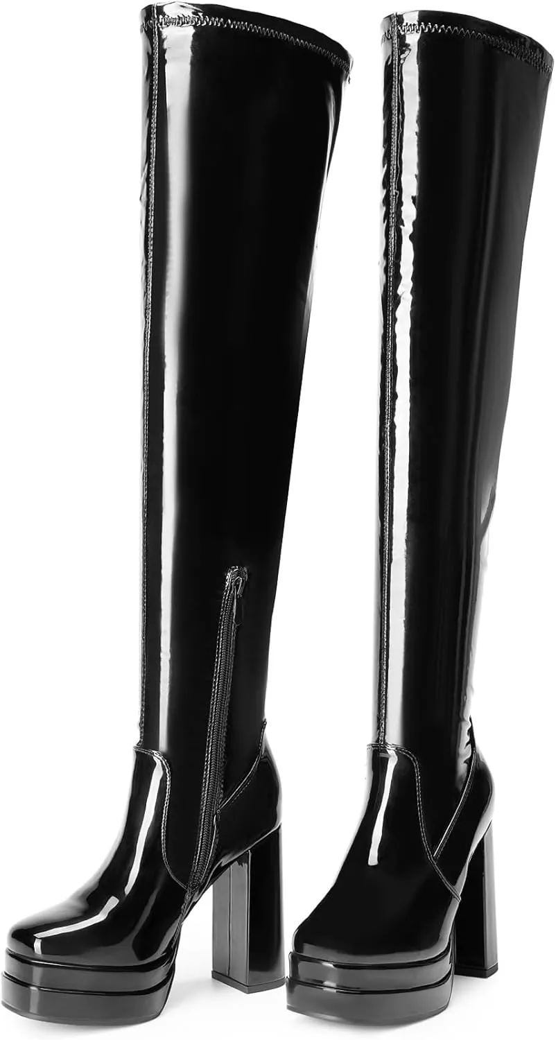 DREAM PAIRS Women's Platform Over The Knee Thigh High Boots Chunky High Heels Square Toe Long Fall Y2K Gogo Boots
