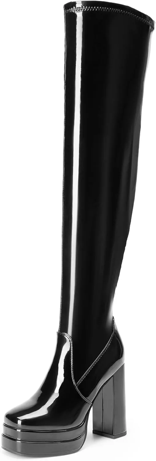 DREAM PAIRS Women's Platform Over The Knee Thigh High Boots Chunky High Heels Square Toe Long Fall Y2K Gogo Boots
