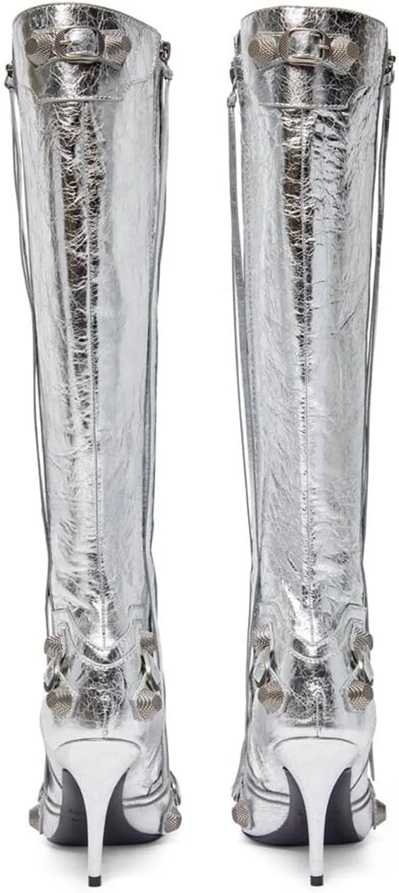 Dsevht Women's Stiletto Black Knee High Boots Sexy Pointed Toe Boot Fashion Trendy High Heel Boots Zipper