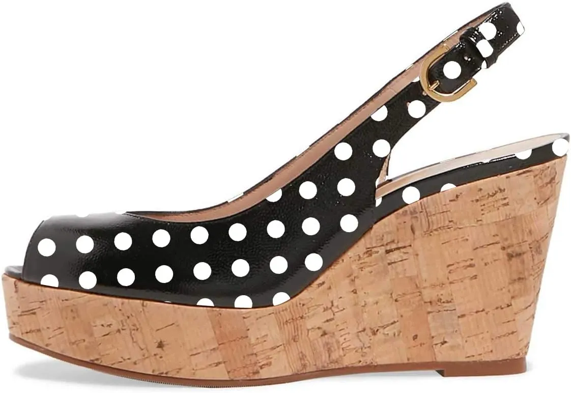 FSJ Women Peep Toe High Heel Wedge Sandals Slip on Cork Pumps Slingback Platform Slide Casual Party Dress Shoes Size 4-15 US