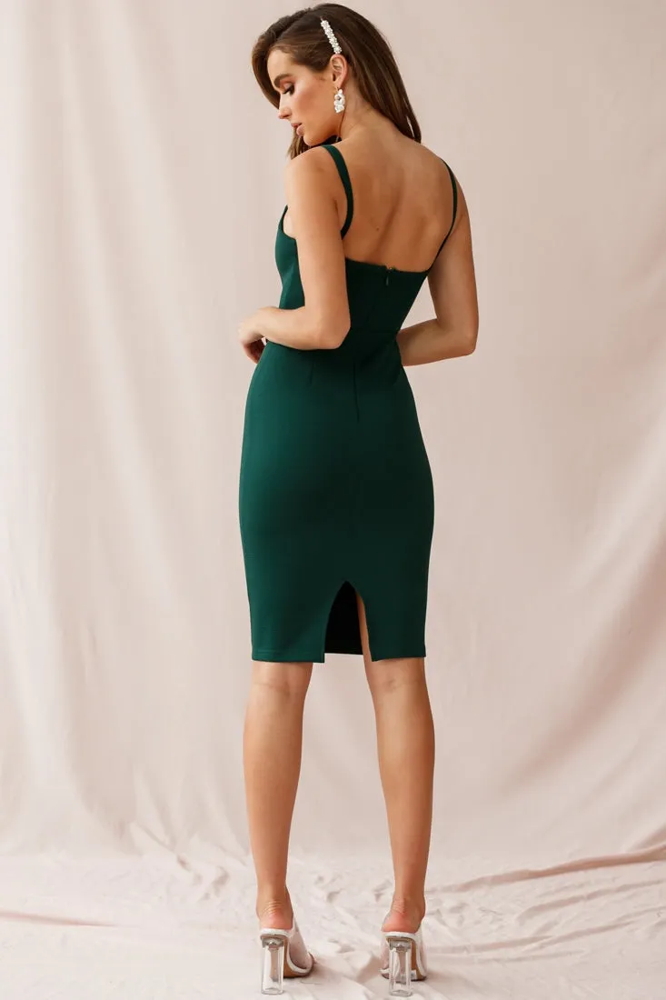 Georgia Square Neckline Midi Dress Forest Green