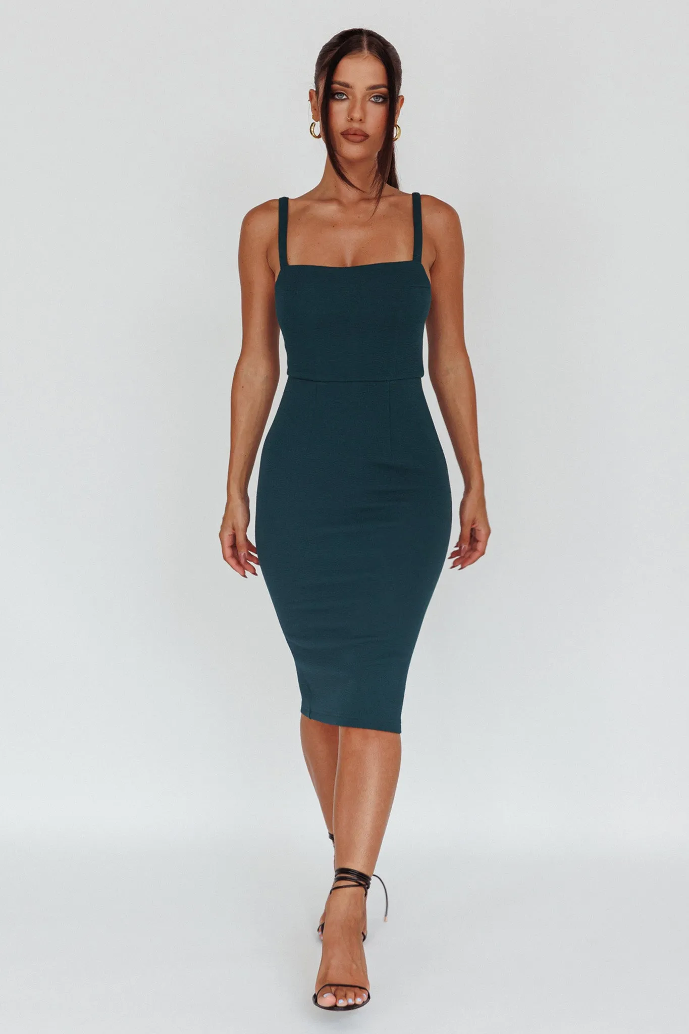 Georgia Square Neckline Midi Dress Forest Green