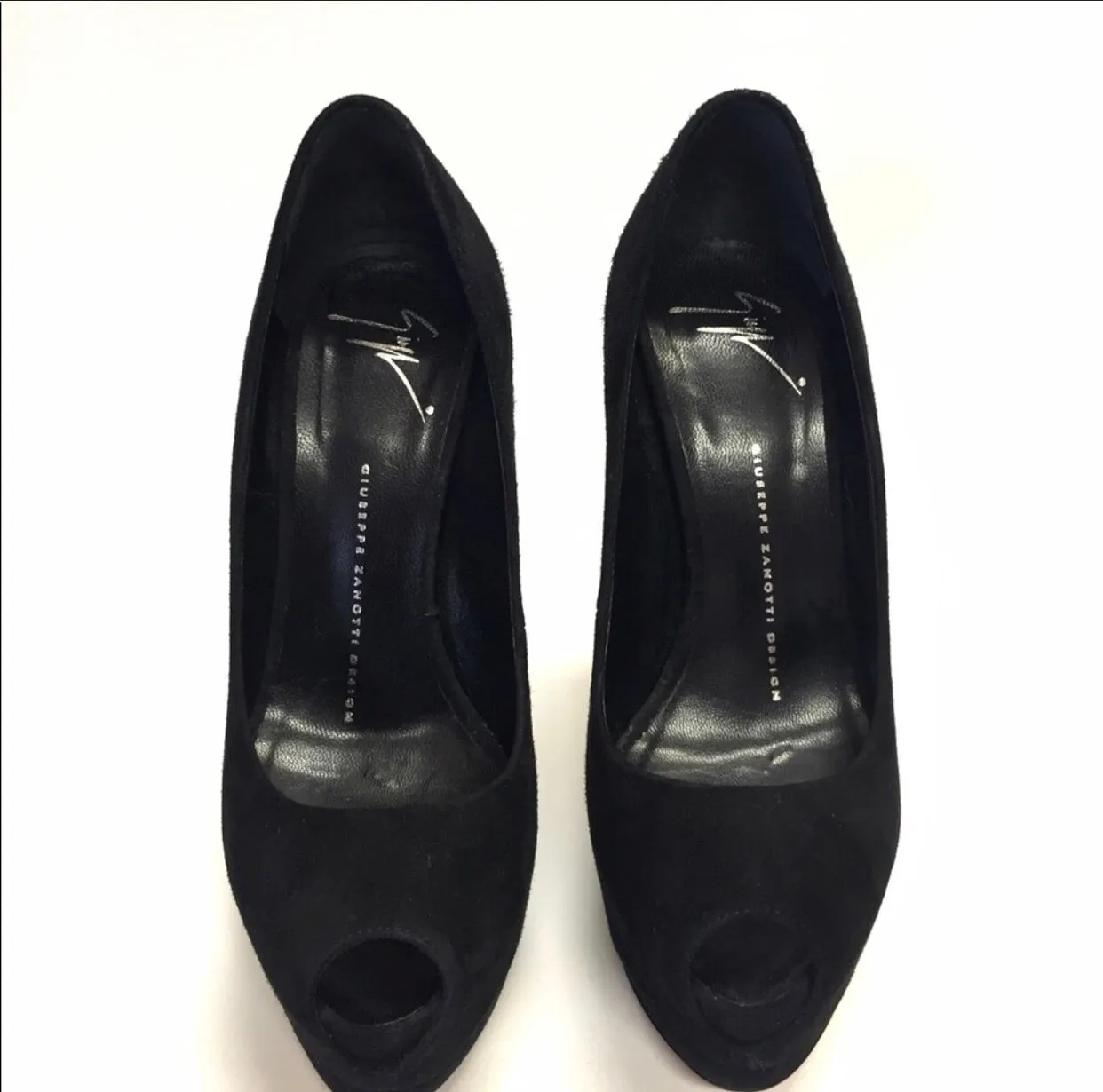 GIUSEPPE ZANOTTI SUEDE PEEP-TOE PUMPS PLATFORMS