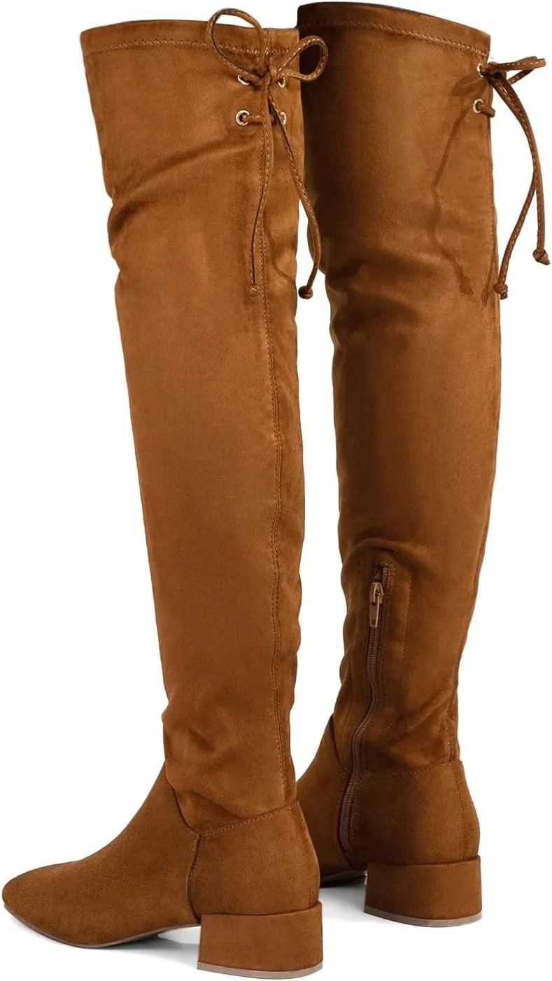 Greatonu Women's Over Knee High Boots Warm Winter Long Boot with Side Zipper Back Lace Fashion Thigh High Boots