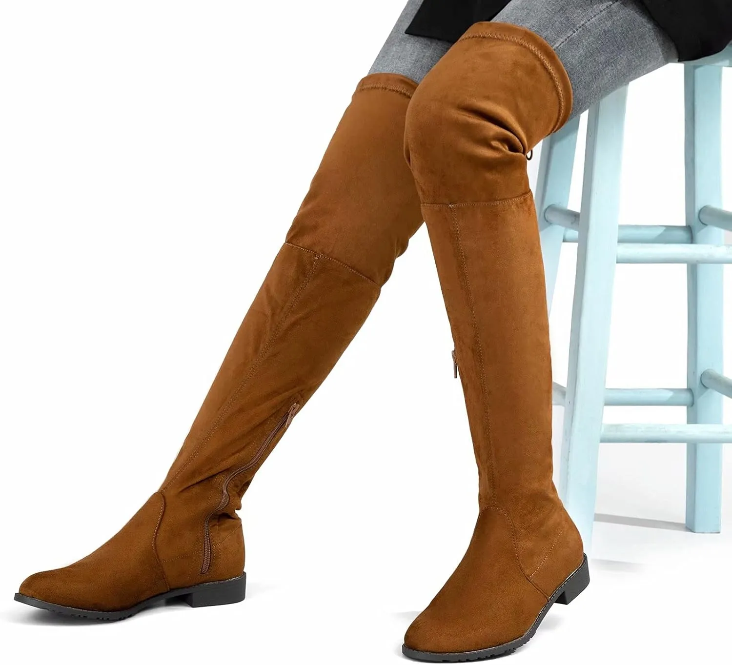 Greatonu Women's Over Knee High Boots Warm Winter Long Boot with Side Zipper Back Lace Fashion Thigh High Boots