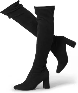 Hawkwell Women's Fall Comfort Thigh High Boots Black Pointy-toe and High-heel Over The Knee Boots