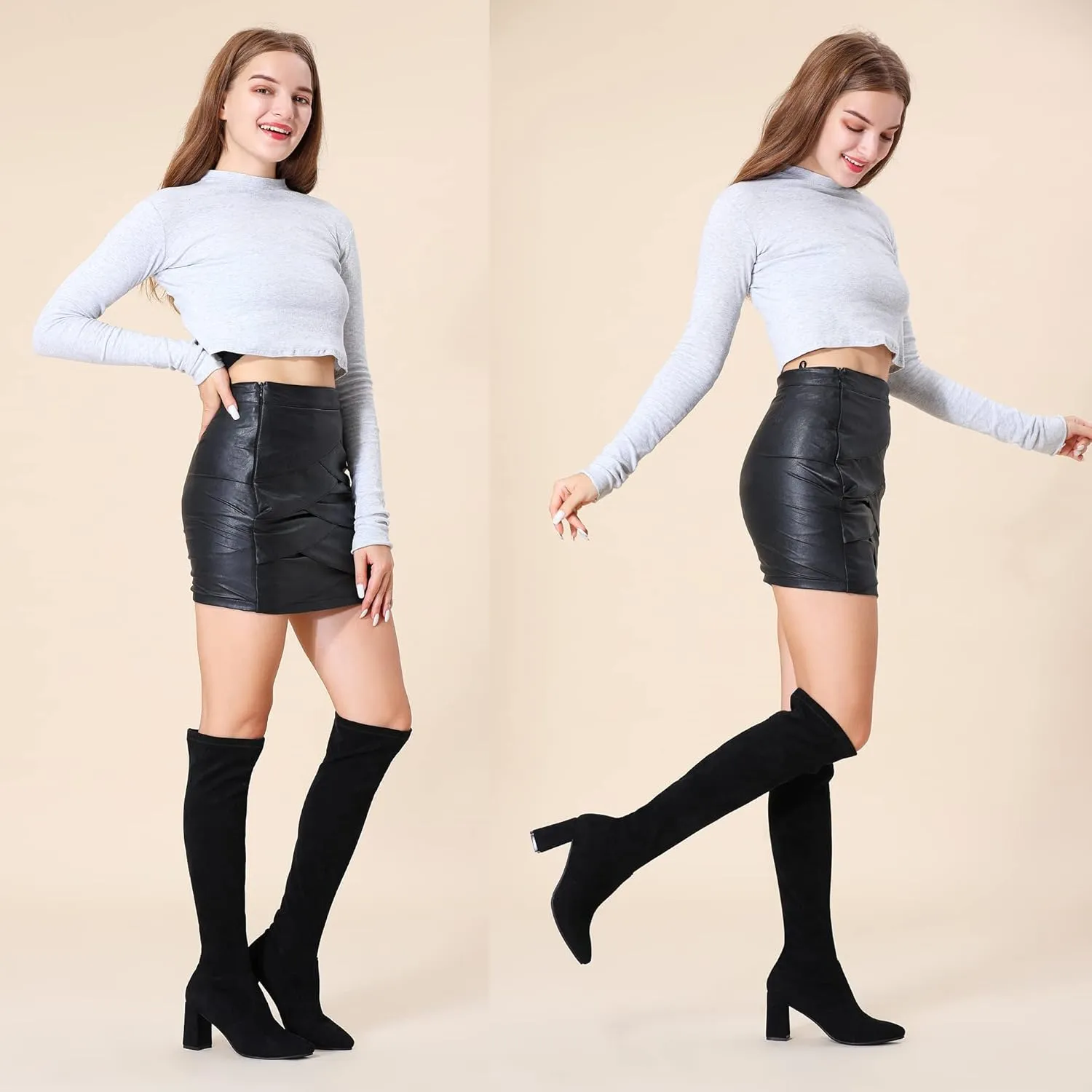 Hawkwell Women's Fall Comfort Thigh High Boots Black Pointy-toe and High-heel Over The Knee Boots