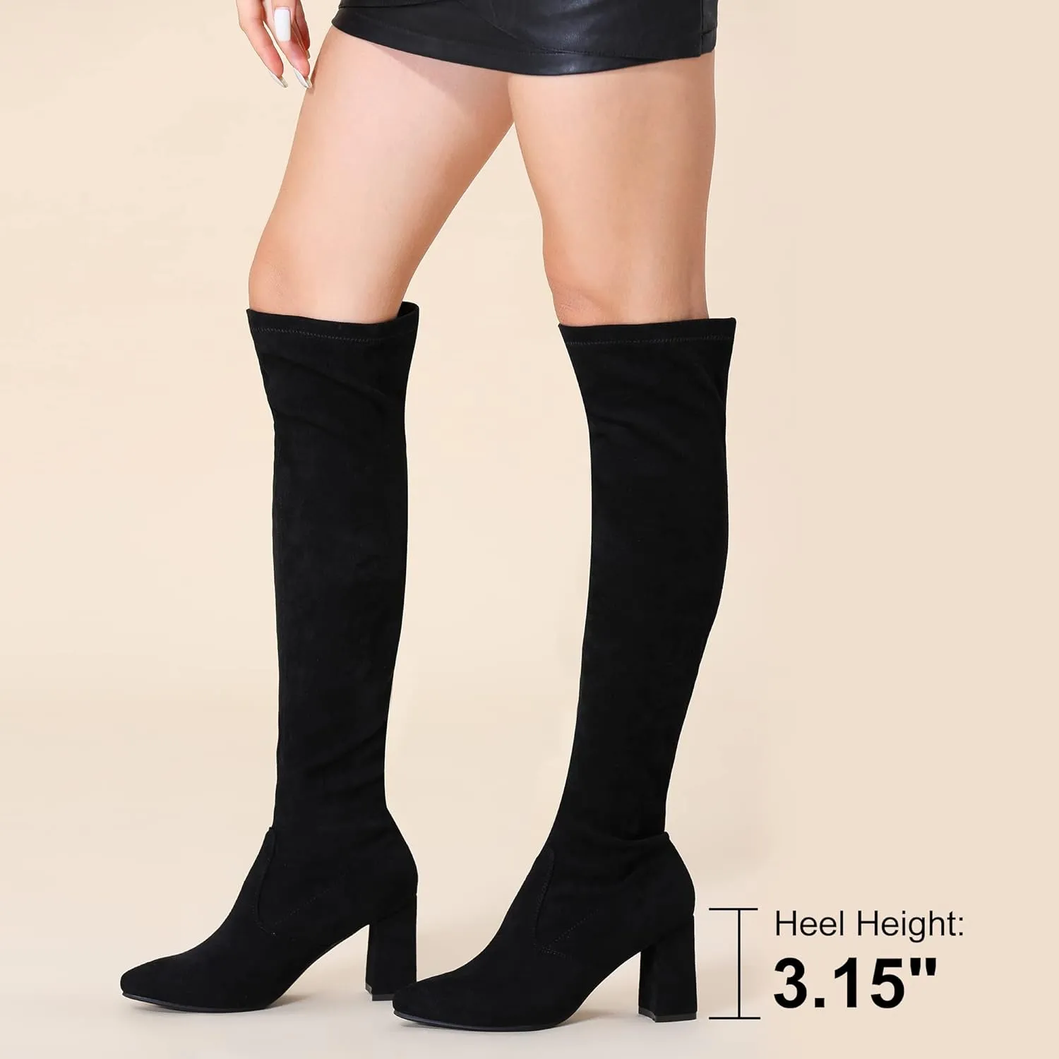 Hawkwell Women's Fall Comfort Thigh High Boots Black Pointy-toe and High-heel Over The Knee Boots
