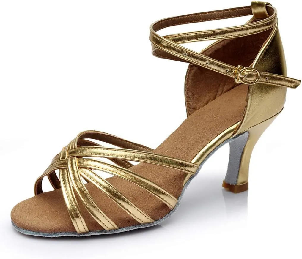 Heels for Women Satin Latin Dance Shoes Ballroom Performance Dancing Shoes Open Toe Heels with Ankle Strap
