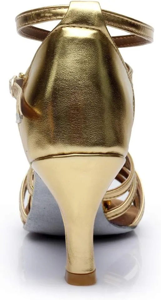 Heels for Women Satin Latin Dance Shoes Ballroom Performance Dancing Shoes Open Toe Heels with Ankle Strap