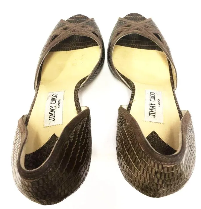 JIMMY CHOO REPTILE EMBOSSED LEATHER PEEP TOE CUT-OUT D'ORSAY PUMPS SIZE 41