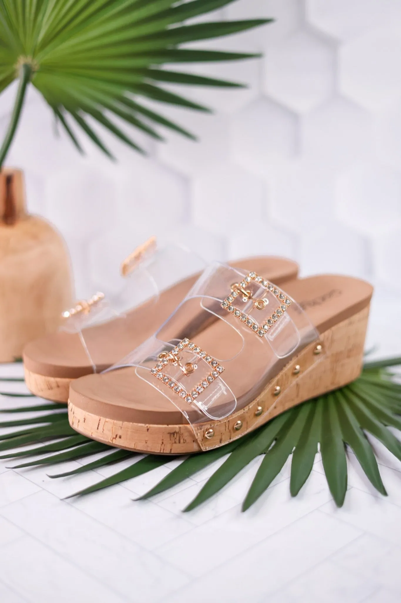 Main Squeeze Clear Strap Wedges FINAL SALE
