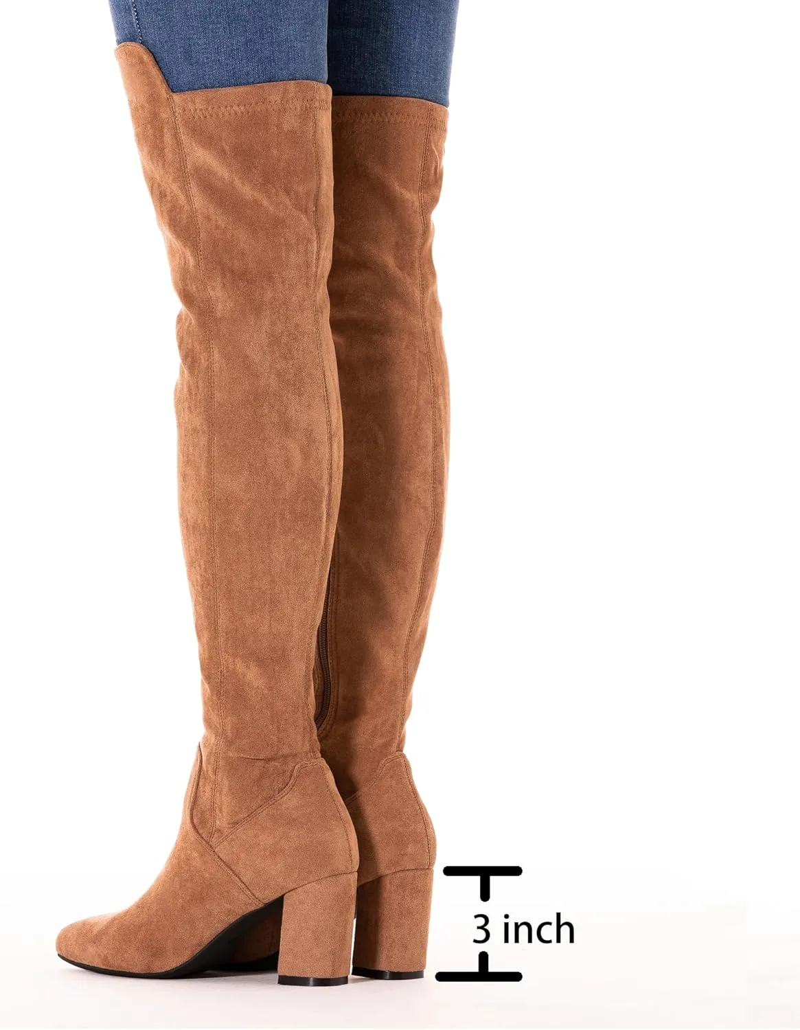 N.N.G Women Over the Knee Boots Thigh High Suede Black Block Low 2 Inch Heel Chunky Above Knee Winter Pointed toe