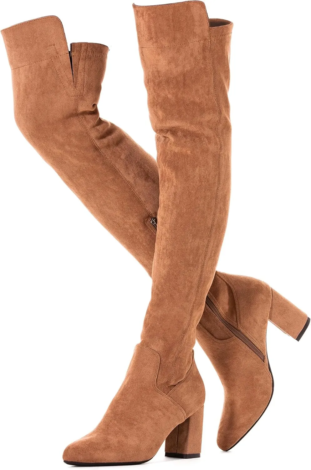 N.N.G Women Over the Knee Boots Thigh High Suede Black Block Low 2 Inch Heel Chunky Above Knee Winter Pointed toe