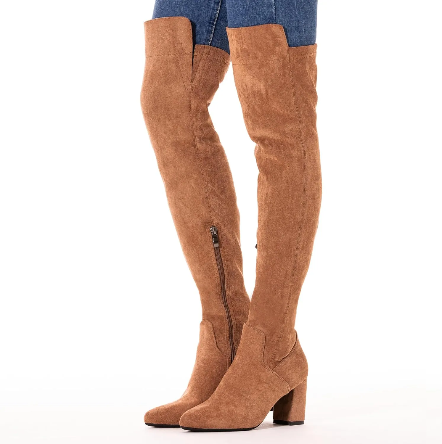 N.N.G Women Over the Knee Boots Thigh High Suede Black Block Low 2 Inch Heel Chunky Above Knee Winter Pointed toe