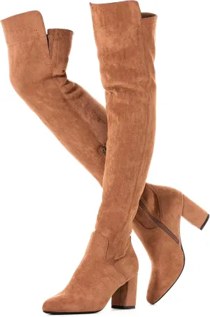 N.N.G Women Over the Knee Boots Thigh High Suede Black Block Low 2 Inch Heel Chunky Above Knee Winter Pointed toe