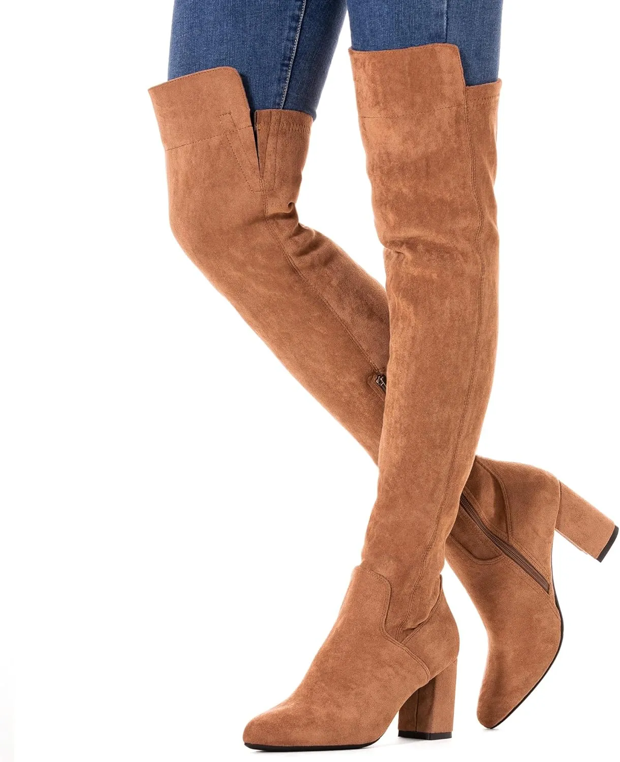 N.N.G Women Over the Knee Boots Thigh High Suede Black Block Low 2 Inch Heel Chunky Above Knee Winter Pointed toe