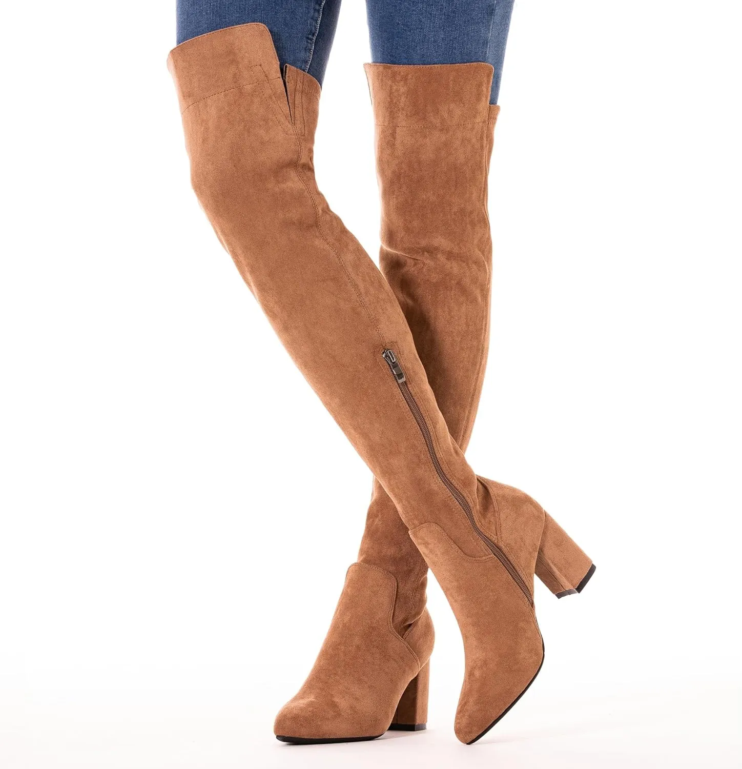 N.N.G Women Over the Knee Boots Thigh High Suede Black Block Low 2 Inch Heel Chunky Above Knee Winter Pointed toe