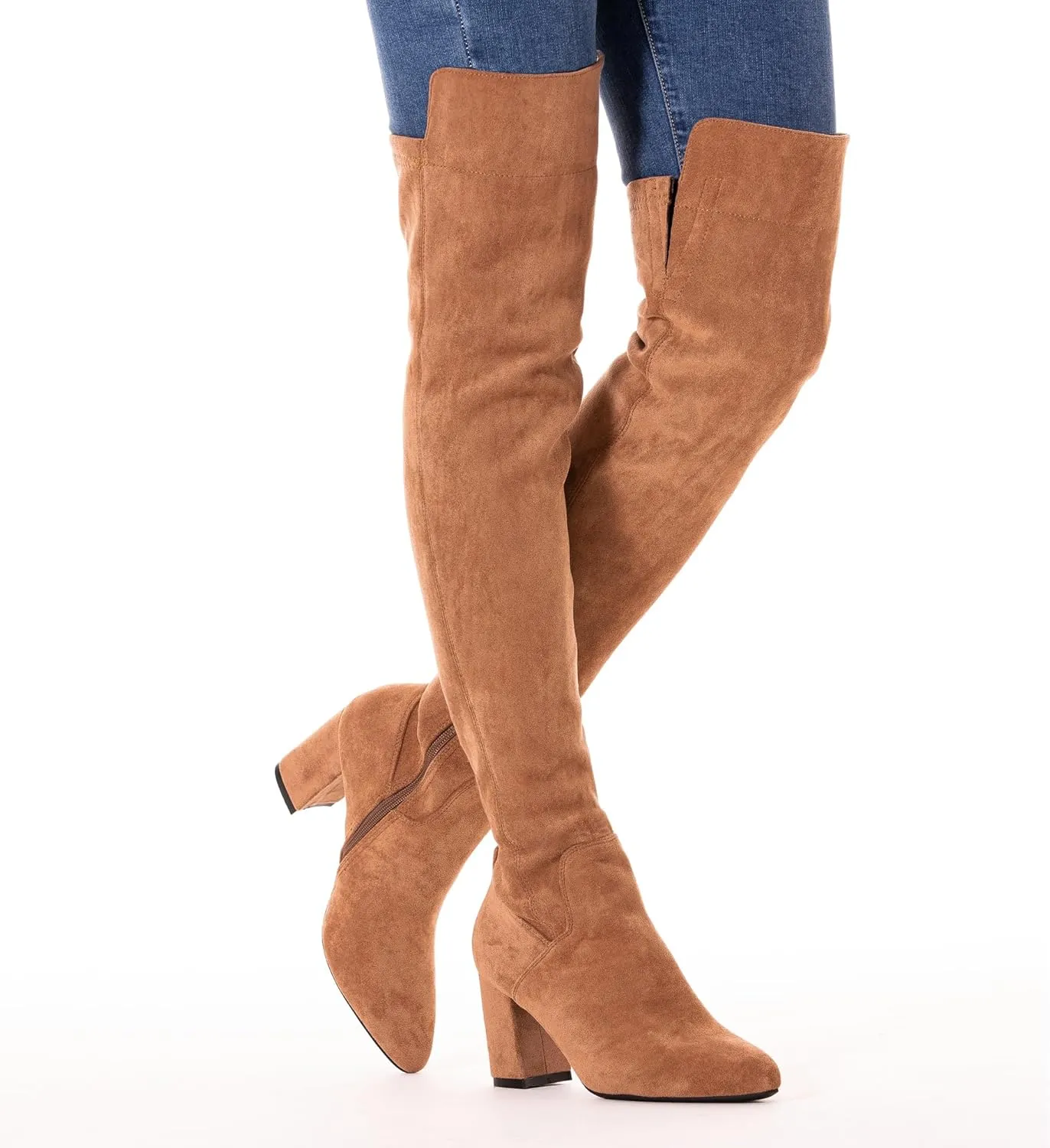 N.N.G Women Over the Knee Boots Thigh High Suede Black Block Low 2 Inch Heel Chunky Above Knee Winter Pointed toe