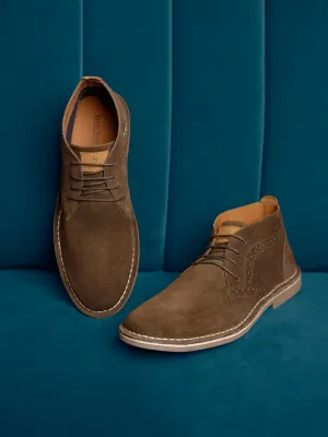 Olive Green Italian Suede Leather British Stitch Down Brogue Chukka Boots