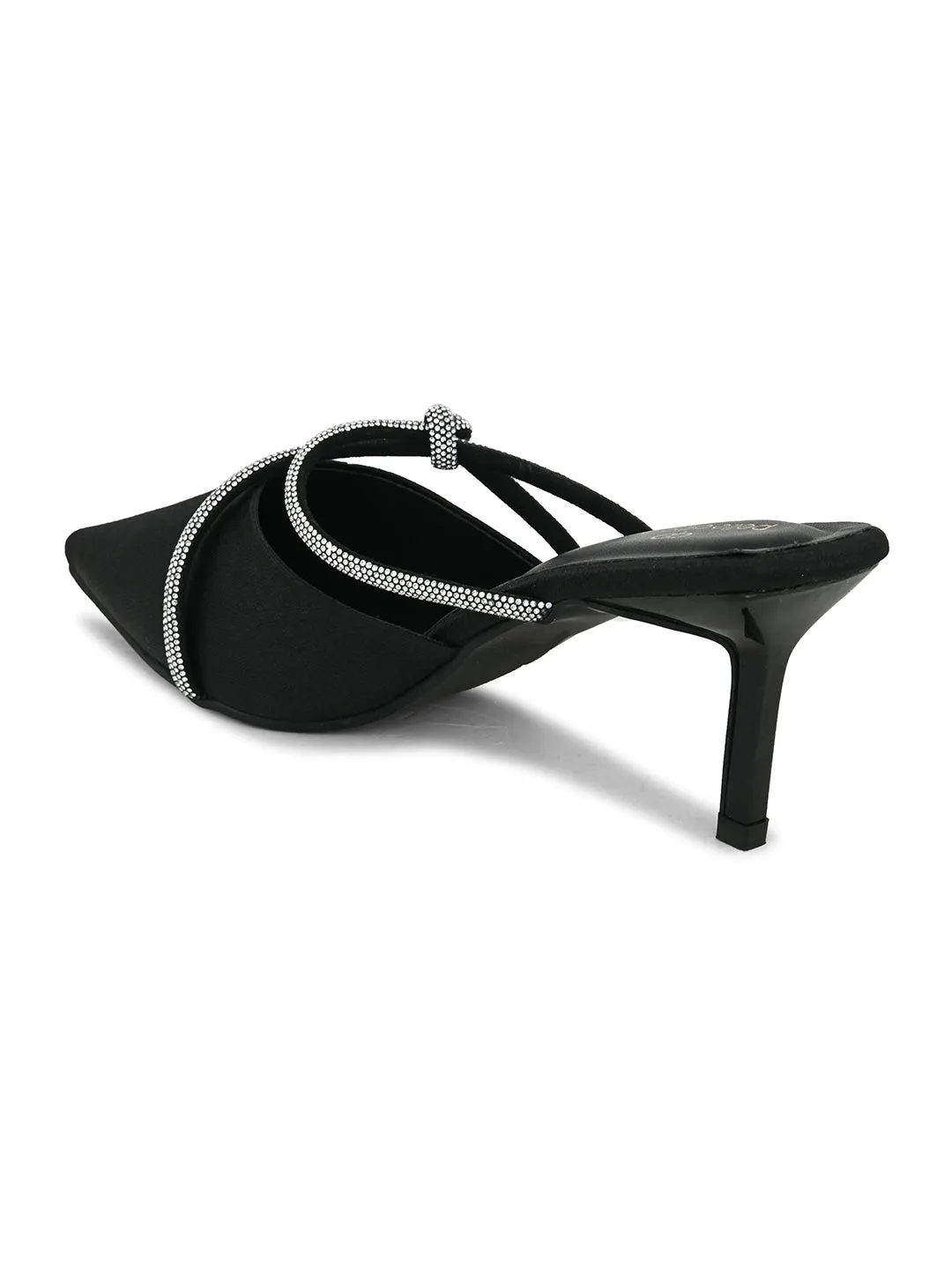 Pelle Albero Women's Latest Trendy Black Synthetic Slip-On Heels Mules Sandals