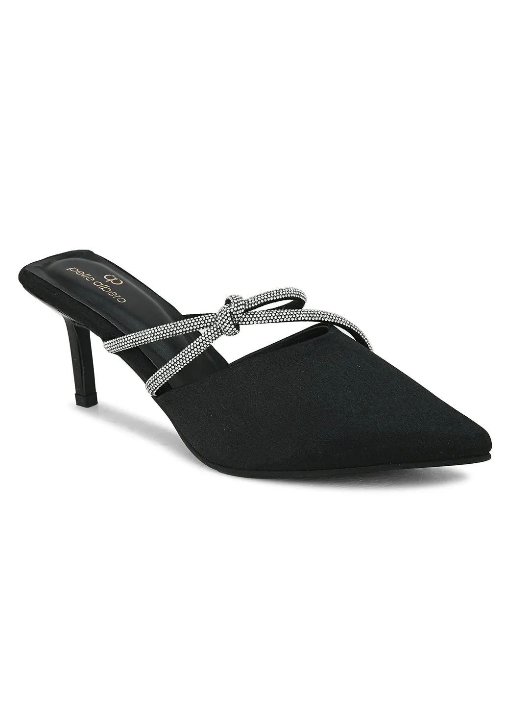 Pelle Albero Women's Latest Trendy Black Synthetic Slip-On Heels Mules Sandals