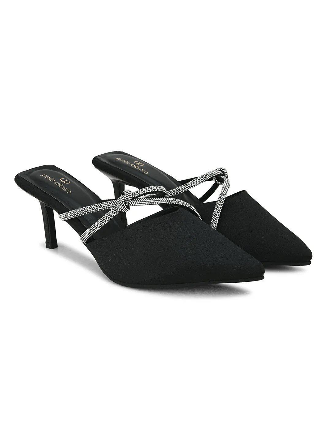 Pelle Albero Women's Latest Trendy Black Synthetic Slip-On Heels Mules Sandals