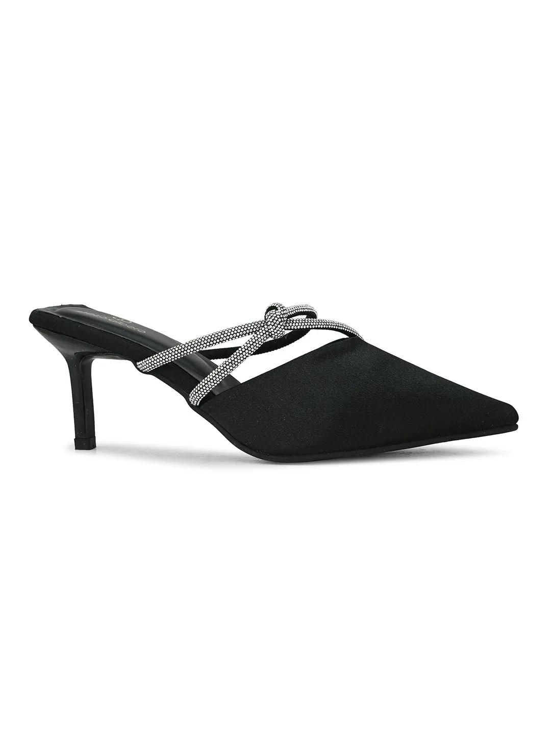 Pelle Albero Women's Latest Trendy Black Synthetic Slip-On Heels Mules Sandals